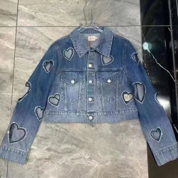 Alice Olivia Jeff Embellished Cropped Denim Jacket - Picture 2 of 6